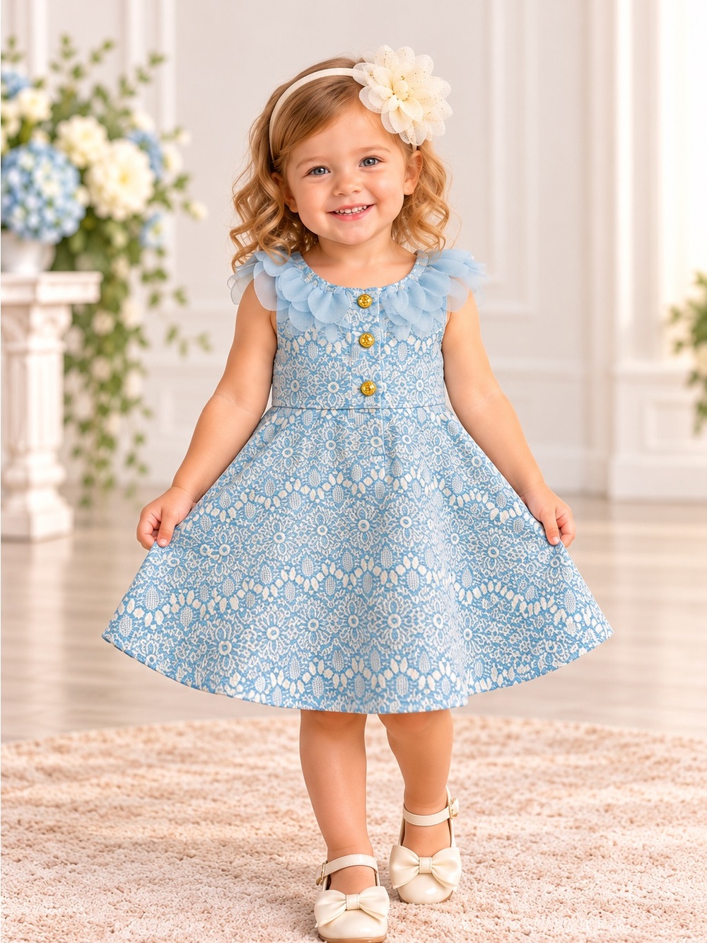 Genuine Kids OshKosh 12M Blue Lace Dress Flower Headband